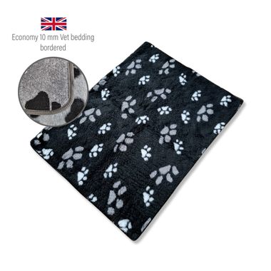 DRYBED Economy Vet Bed Bordered black with paws 100 x 75 cm