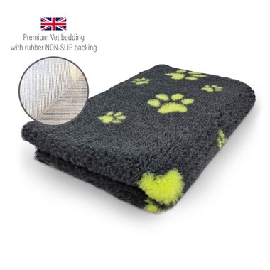 DRYBED Premium Vet Bed anthracite + lime green paws 100 x 75 cm