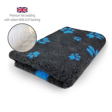 DRYBED Premium Vet Bed anthracite + blue paws 100 x 75 cm