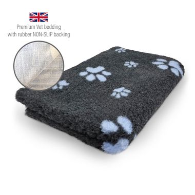 DRYBED Premium Vet Bed anthracite + light blue paws 100 x 75 cm