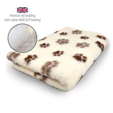 DRYBED Premium Vet Bed beige + taupe & brown paws 150 x 100 cm