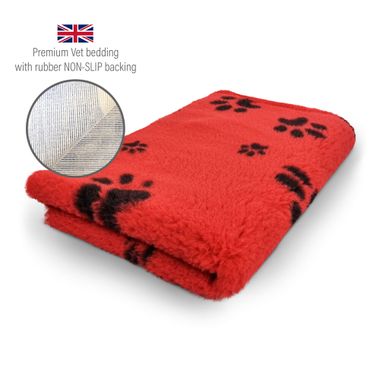 DRYBED Premium Vet Bed red + black paws 100 x 75 cm