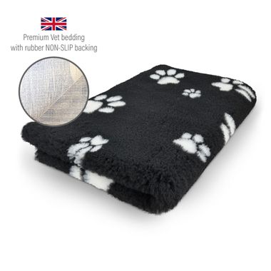 DRYBED Premium Vet Bed black + white paws 100 x 75 cm