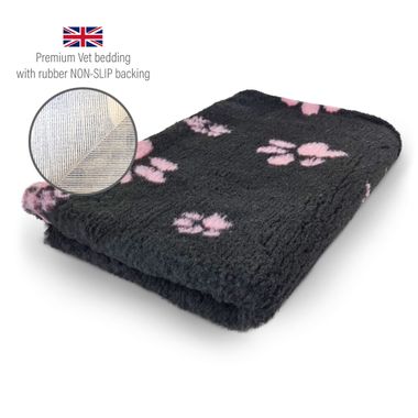 DRYBED Premium Vet Bed black + pink paws 100 x 75 cm