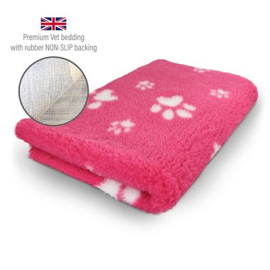 DRYBED Premium Vet Bed fuchsia + white paws 100 x 75 cm