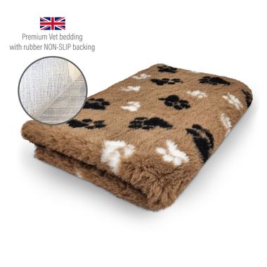 DRYBED Premium Vet Bed brown + black & white paws 100 x 75 cm