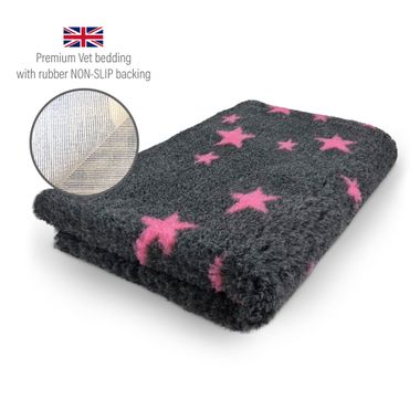 DRYBED Premium Vet Bed Stars anthracite + fuchsia 100 x 75 cm