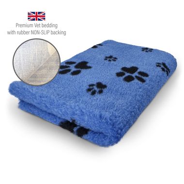 DRYBED Premium Vet Bed cobalt blue + black paws 100 x 75 cm