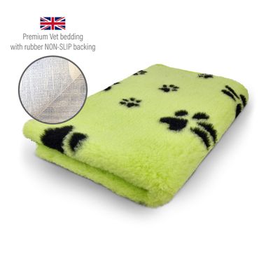 DRYBED Premium Vet Bed lime green + black paws 150 x 100 cm