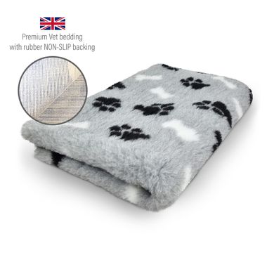 DRYBED Premium Vet Bed Paws & Bones grey 150 x 100 cm