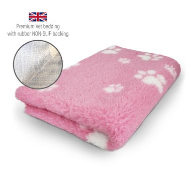 DRYBED Premium Vet Bed pink + white paws 100 x 75 cm