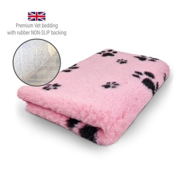 DRYBED Premium Vet Bed pink + black paws 100 x 75 cm