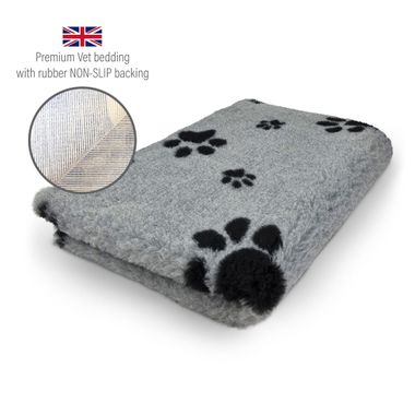 DRYBED Premium Vet Bed grey + black paws 100 x 75 cm