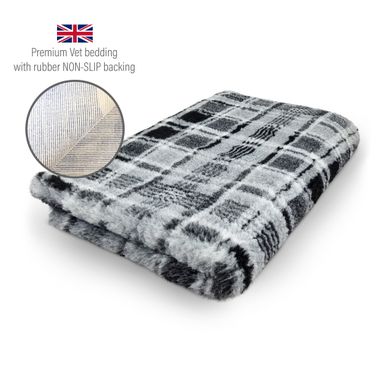 DRYBED Premium Vet Bed Tartan grey + black 100 x 75 cm