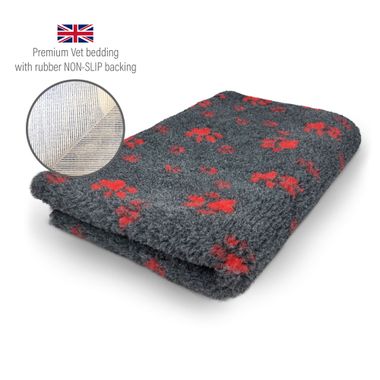 DRYBED Premium Vet Bed Small Paws anthracite + red paws 100 x 75 cm