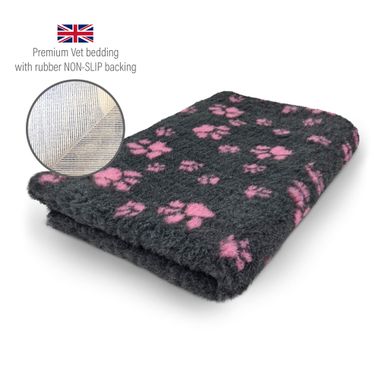 DRYBED Premium Vet Bed Small Paws anthracite + pink paws 100 x 75 cm