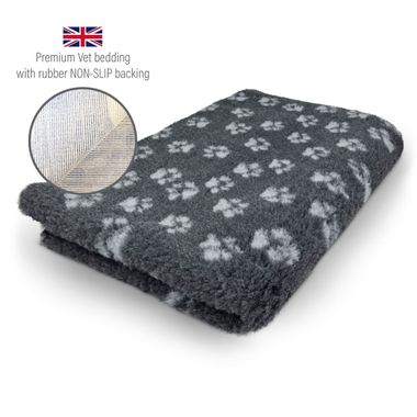 DRYBED Premium Vet Bed Small Paws anthracite + grey paws 100 x 75 cm