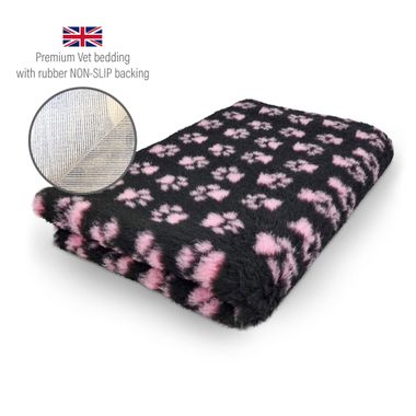 DRYBED Premium Vet Bed Small Paws black + pink paws 100 x 75 cm