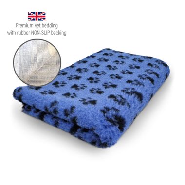 DRYBED Premium Vet Bed Small Paws cobalt blue + black paws 100 x 75 cm