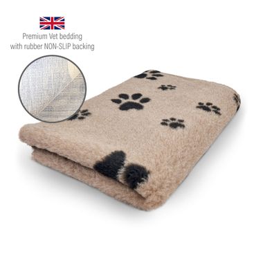 DRYBED Premium Vet Bed light brown + black paws 100 x 75 cm