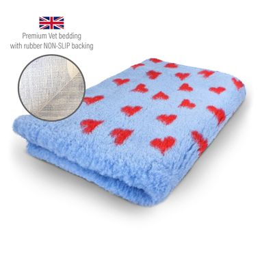 DRYBED Premium Vet Bed Valentine light blue with fuchsia hearts 100 x 75 cm