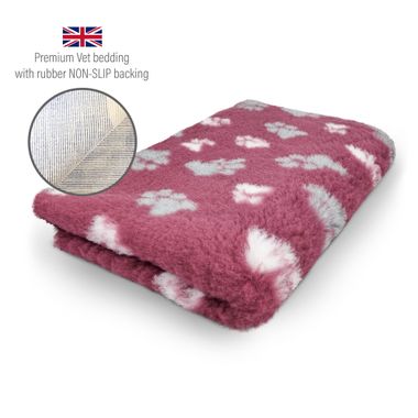 DRYBED Premium Vet Bed cerise + grey & white paws 100 x 75 cm