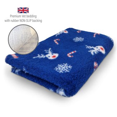 DRYBED Premium Vet Bed XMAS Red-Nosed Reindeer blue 150 x 100 cm