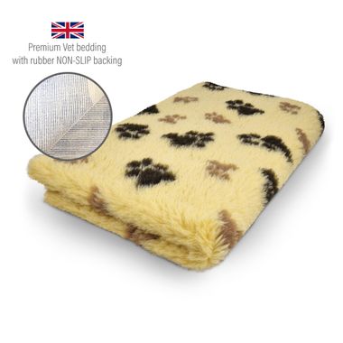 DRYBED Premium Vet Bed yellow + black & brown paws 100 x 75 cm